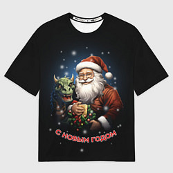Футболка оверсайз мужская Дед мороз с драконом, цвет: 3D-принт