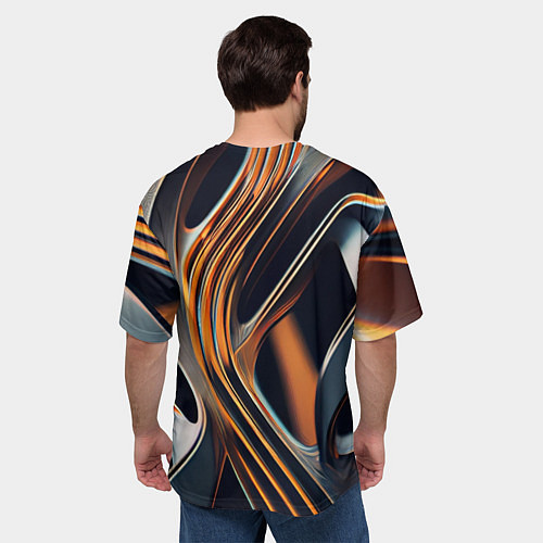 Мужская футболка оверсайз Слияние красок оранжевого и чёрного абстракция / 3D-принт – фото 4