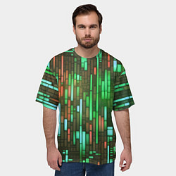 Футболка оверсайз мужская Неоновые полосы зелёные, цвет: 3D-принт — фото 2