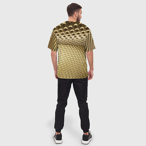 Мужская футболка оверсайз Золотая сетка абстракция / 3D-принт – фото 4