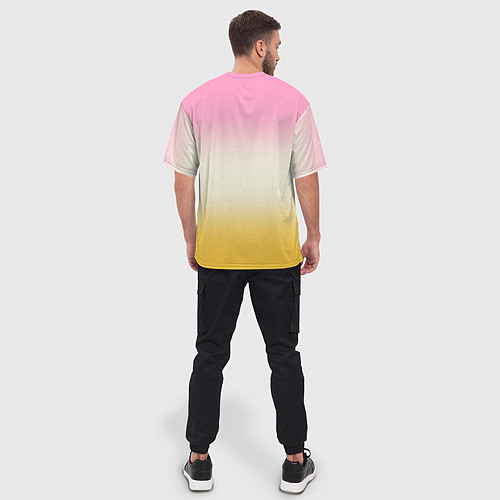 Мужская футболка оверсайз Розовый бежевый желтый градиент / 3D-принт – фото 4