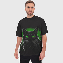 Футболка оверсайз мужская Портрет черного кота в зеленом свечении, цвет: 3D-принт — фото 2