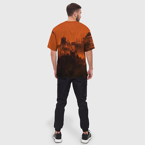 Мужская футболка оверсайз Девушка и оранжевый город / 3D-принт – фото 4
