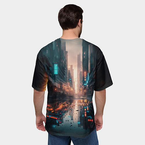 Мужская футболка оверсайз Городской пейзаж после дождя / 3D-принт – фото 4