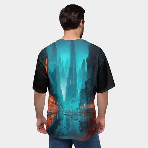 Мужская футболка оверсайз Вечерний городской пейзаж / 3D-принт – фото 4