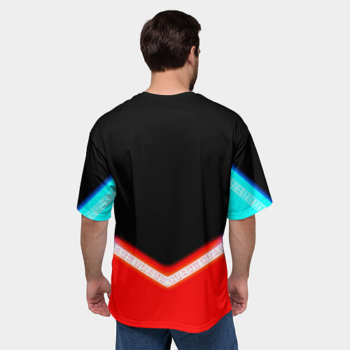 Мужская футболка оверсайз Охотник х Охотник неоновые иероглифы / 3D-принт – фото 4