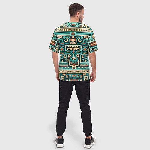 Мужская футболка оверсайз Абстрактный паттерн в ацтекском стиле / 3D-принт – фото 4