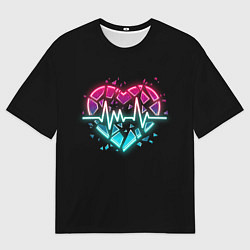 Футболка оверсайз мужская Разбитое сердце с линией пульса со свечением, цвет: 3D-принт