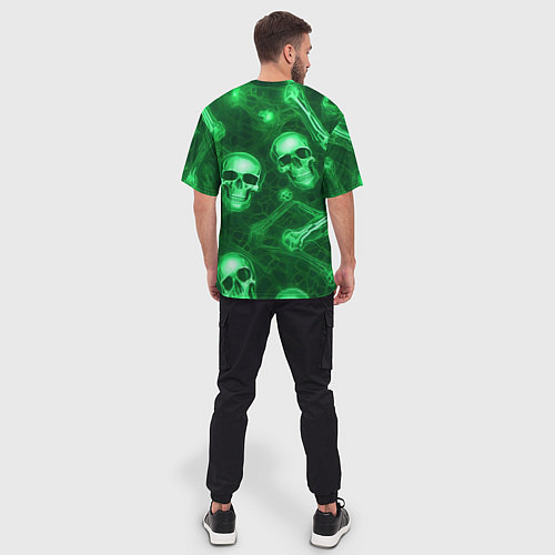 Мужская футболка оверсайз Зелёные черепа и кости / 3D-принт – фото 4