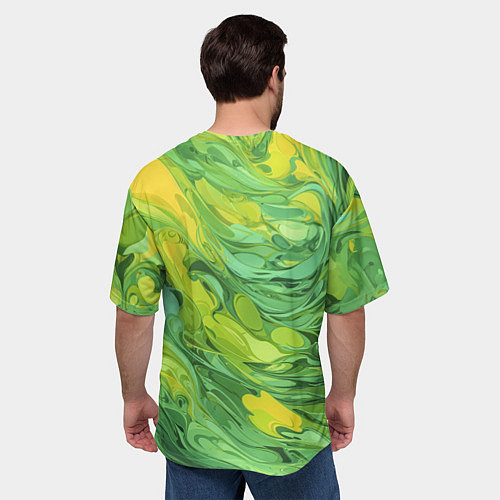Мужская футболка оверсайз Зелено желтая краска / 3D-принт – фото 4