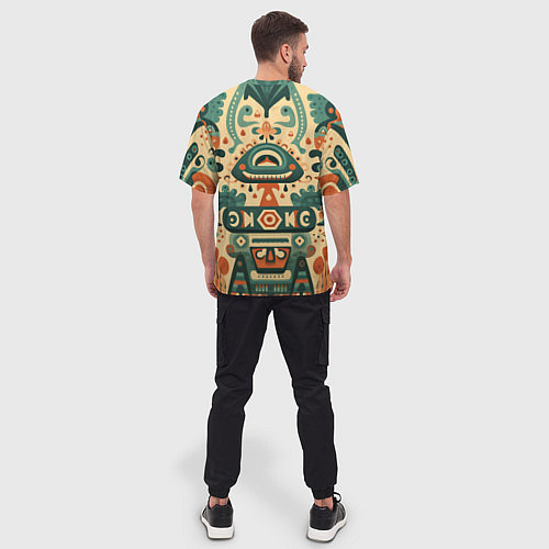 Мужская футболка оверсайз Абстрактный узор в мексиканском фолк-арт стиле / 3D-принт – фото 4