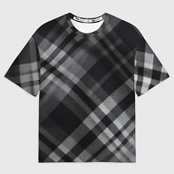 Футболка оверсайз мужская Черно-белая диагональная клетка в шотландском стил, цвет: 3D-принт