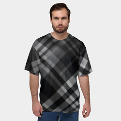 Футболка оверсайз мужская Черно-белая диагональная клетка в шотландском стил, цвет: 3D-принт — фото 2