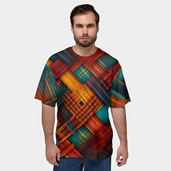 Футболка оверсайз мужская Разноцветная клетка в шотландском стиле, цвет: 3D-принт — фото 2