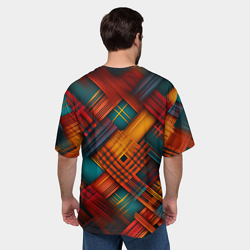 Мужская футболка оверсайз Разноцветная клетка в шотландском стиле / 3D-принт – фото 4
