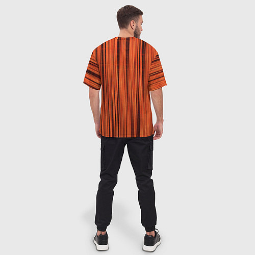Мужская футболка оверсайз Абстрактные полосы красно-оранжевый / 3D-принт – фото 4