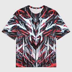 Мужская футболка оверсайз Неоновый красный кибер череп