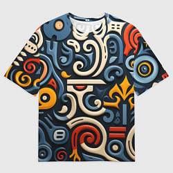 Мужская футболка оверсайз Абстрактный цветной паттерн в славянском стиле
