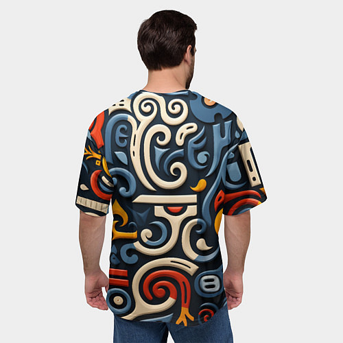 Мужская футболка оверсайз Абстрактный цветной паттерн в славянском стиле / 3D-принт – фото 4