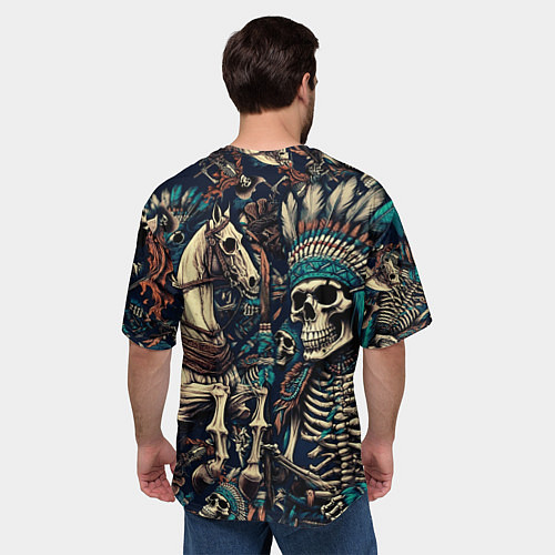 Мужская футболка оверсайз Татуировка скелета индейца и ковбоя в техасе / 3D-принт – фото 4