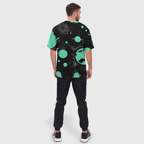 Мужская футболка оверсайз Чёрно-мятный космос от нейросети / 3D-принт – фото 4