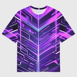 Футболка оверсайз мужская Фиолетовые неон полосы киберпанк, цвет: 3D-принт