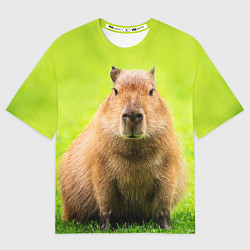 Футболка оверсайз мужская Capybara on green grass, цвет: 3D-принт