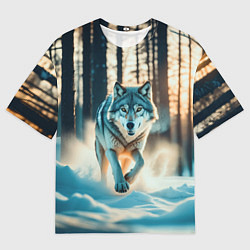 Футболка оверсайз мужская Волк в темном лесу, цвет: 3D-принт