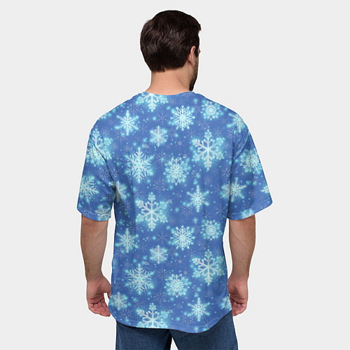 Мужская футболка оверсайз Pattern with bright snowflakes / 3D-принт – фото 4