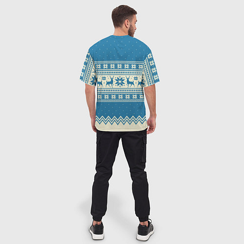Мужская футболка оверсайз Sweater with deer on a blue background / 3D-принт – фото 4