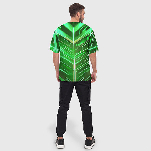 Мужская футболка оверсайз Зелёные неон полосы киберпанк / 3D-принт – фото 4