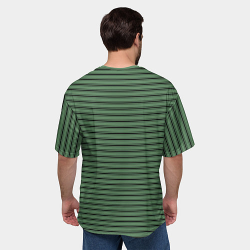 Мужская футболка оверсайз Приглушённый зелёный полосатый / 3D-принт – фото 4