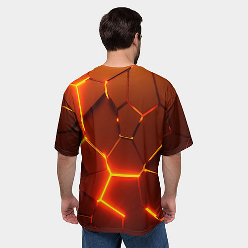 Мужская футболка оверсайз Плиты абстрактные огненные / 3D-принт – фото 4