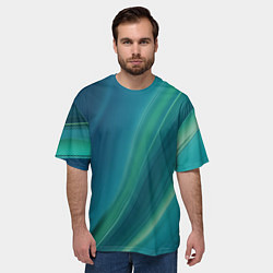 Футболка оверсайз мужская Сине-зелёная жидкая текстура - нейросеть, цвет: 3D-принт — фото 2