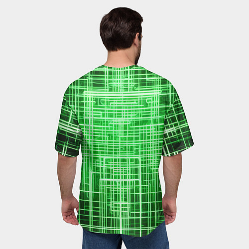 Мужская футболка оверсайз Зелёные неоновые полосы киберпанк / 3D-принт – фото 4
