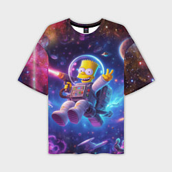 Мужская футболка оверсайз Барт Симпсон с лазерным пистолетом в космосе