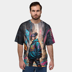 Футболка оверсайз мужская Японская девушка в худи, цвет: 3D-принт — фото 2