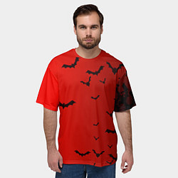 Футболка оверсайз мужская Летучие мыши на красном фоне, цвет: 3D-принт — фото 2