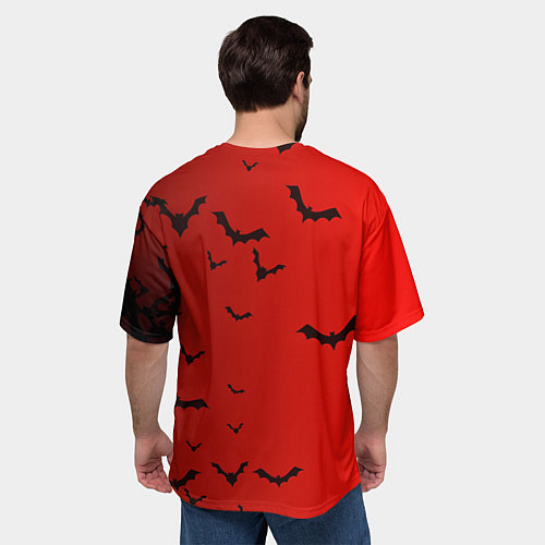 Мужская футболка оверсайз Летучие мыши на красном фоне / 3D-принт – фото 4
