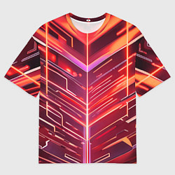 Мужская футболка оверсайз Красные неон полосы киберпанк