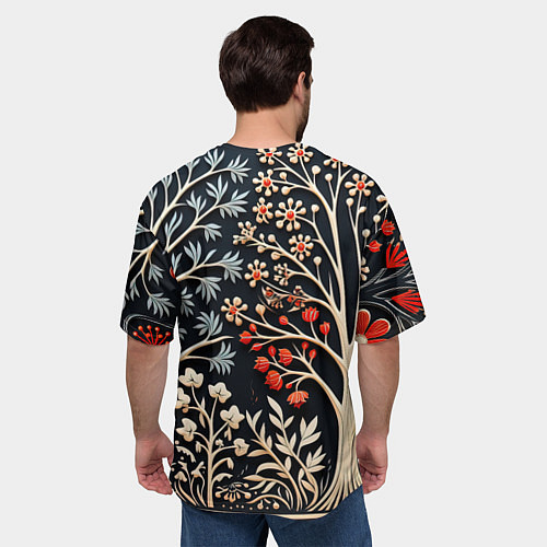 Мужская футболка оверсайз Новогодние узоры и деревья / 3D-принт – фото 4