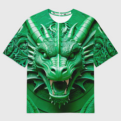Мужская футболка оверсайз Нейросеть - барельеф зелёный дракон