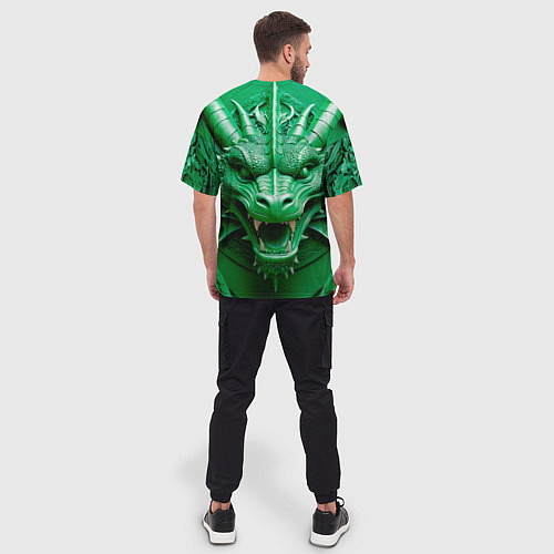 Мужская футболка оверсайз Нейросеть - барельеф зелёный дракон / 3D-принт – фото 4