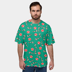 Футболка оверсайз мужская Рождественский дождь из леденцов, цвет: 3D-принт — фото 2