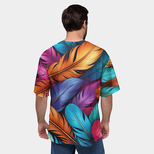 Мужская футболка оверсайз Перья паттерн - нейросеть / 3D-принт – фото 4