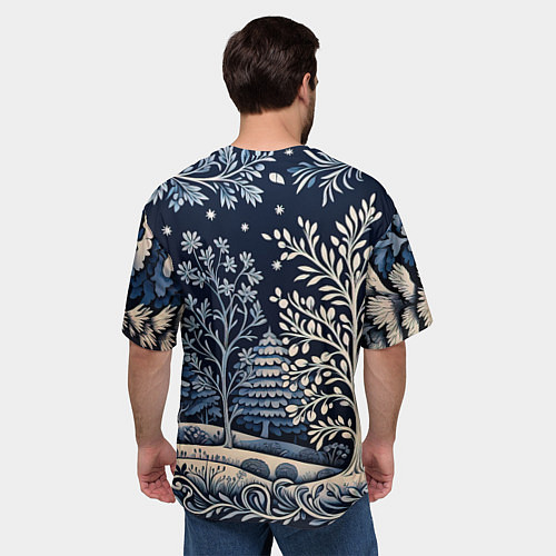 Мужская футболка оверсайз Ледяные узоры нового года / 3D-принт – фото 4