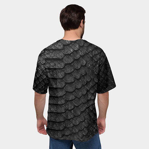 Мужская футболка оверсайз Черная кожа рептилии / 3D-принт – фото 4