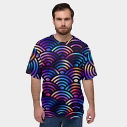 Футболка оверсайз мужская Разноцветные волны-чешуйки, цвет: 3D-принт — фото 2