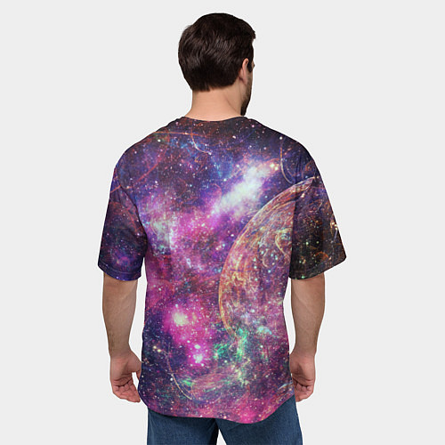 Мужская футболка оверсайз Пурпурные космические туманности со звездами / 3D-принт – фото 4