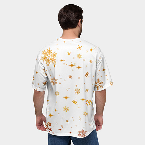 Мужская футболка оверсайз Золотой дракон в снежинках / 3D-принт – фото 4